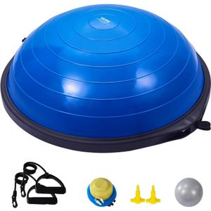 VEVOR Half Exercise Ball Trainer, 23/26 inch Balance Ball Trainer, 1500lbs Capacity Stability Ball, Yoga Ball with Resistance Bands & Foot Pump, Strength Fitness Ball for Home Gym Full Body Workout