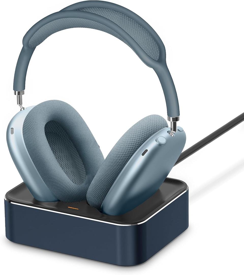 Headphone Charging Station for AirPods Max 2024 & 2020 - Magnetic Headset Charger Dock with Dual Lightning & Type-C Connectors (Blue)