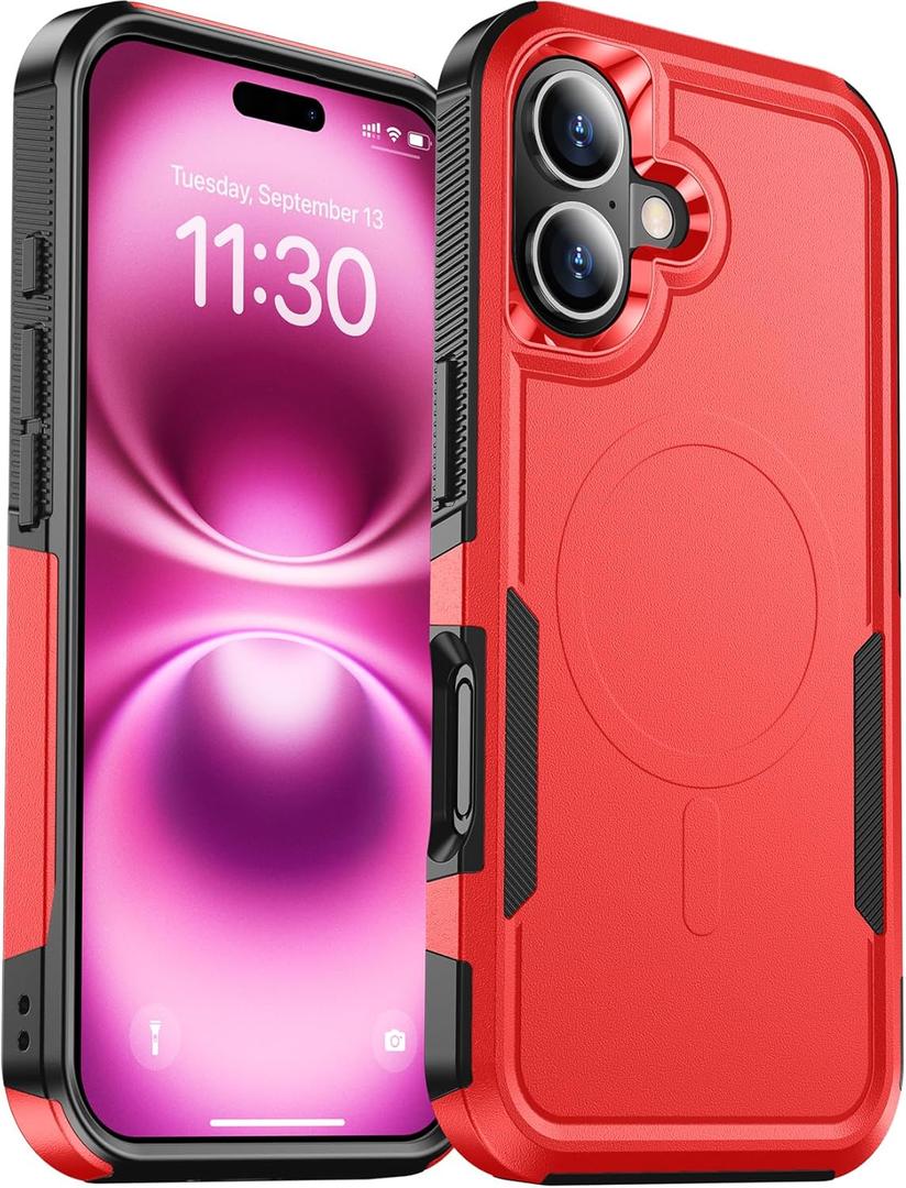 Temdan Designed for iPhone 16 Case Magnetic,[Compatible with Magsafe][Military Grade Drop Protection] Dropproof Heavy Duty Tough Rugged Shockproof Phone Case for iPhone 16 (6.1")-Red