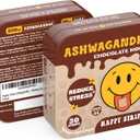 5 x Happy Strips Organic Ashwagandha KSM 66 & GABA for Stress Relief, Calmness, Sleep - Fast-Acting & Rapid-Dissolving, Chocolate Mocha Flavored, Organic, Vegan, Sugar-Free - 30 Count