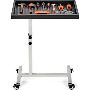 Adjustable Work Table with Wheels, Mechanic Rolling Tool Tray Table for Garage Repair Shops DIY, 220LBS Capacity Mobile Heavy Duty Steel Tool Cart (Gray)