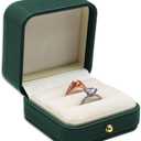 Ring Box Wedding Engagement Box Green, Square Leather Velvet Jewelry Ring Bearer Box, Premium Gorgeous Vintage Double Slots Ring Box for Proposal, Ceremony, Anniversary, Gift