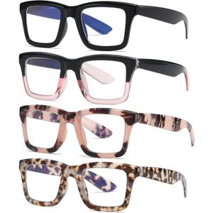 4 Pack Oprah Style Reading Glasses for Women Men Blue Light Blocking Computer Square Metal Spring Readers(2-Mix Color+1.25) (Black, Pink Tortoise, Blackpink, Tortoise)
