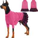 IECOii Girl XXL Dog Sweater Dress, Cozy Cable Knit Dog Sweater for Large Dogs Girl, Pink, XXLarge, 2XL Pet Pullover Knitted Dress for Winter, Turleneck with Sleeve, Warm Sweaters for Female Pitbull (XX-Large(Chest:27.95 in/71 cm))