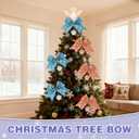 12Pcs Christmas Tree Topper,5.9 * 5.9inch Blue Orange Bow Christmas Ornament Tree Decoration,Santa hat Tree Topper Bow Decorations,Party Tree Topper Festive Window Decorations