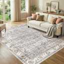 Washable Area Rug 7x9 Non-Slip Floral Boho Carpet, Gray/Light Blue