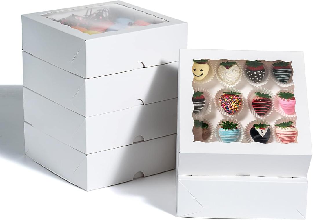 RomanticBaking 24 Pack Bakery Boxes (not include food) 7" x 7" x 2 1/2" White Chocolate Covered Strawberries Boxes Cookies Boxes