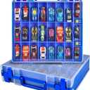 Toy Car Storage Organizer Case Compatible with Hot Wheels/for Matchbox Cars. Display Carrying Container Holder for LOL Surprise Dolls/for Shopkins with 48 Compartments Double Sided-Blue (Box Only)