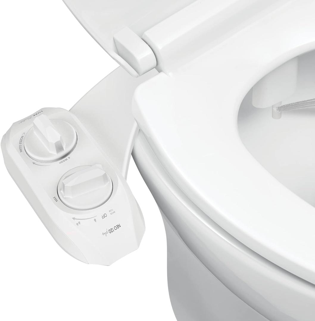 LUXE Bidet NEO 120 Plus - Patented Bidet Attachment for Toilet Seat, Innovative Hinges to Clean, Slide-in Easy Install, Advanced 360 Self-Clean, Single Nozzle, Rear Wash (White)
