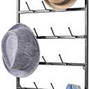 MyGift 5 Tier Modern Matte Black Metal Hat Rack for Wall, Entryway Organizer Hat, Scarves, Key Holder Hanger with 18 Hooks