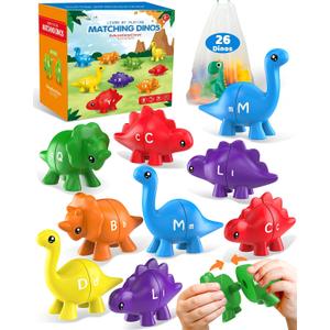 Walenty 26PCS Dinosaur Alphabet Learning Toys for Toddlers Kids 3-5, Montessori Educational Toys Gifts for 3 4 5 Year Old Boy Girl, Preschool Learning Activities, Double Sided ABC Matching Game, Small