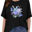 Oversized Tshirts for Women Summer Short Sleeve Casual Basic Tee Tops Loose Fit Shirts, Black Flower Butterfly, 3XL