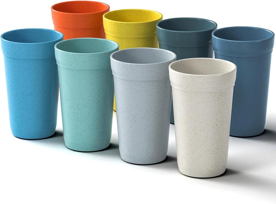Homestockplus Set of 8 20 Oz Tumbler Cups,Unbreakable Drinking Cups Microwave and Dishwasher Safe BPA Free E-Co Friendly Reusable Cup For Smoothies,Water