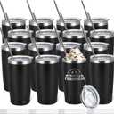 YOUKE OLA 16 Pack Stainless Steel Tumbler Bulk Insulated Vacuum Travel Mug Powder Coated Coffee Mug Gift for Laser Engrave, 20oz Black