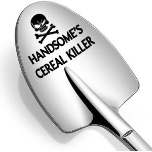 4 x Fathers Day Birthday Gifts for Men Husband Boyfriend Him, Funny Personalized Gifts for Men Husband Boyfriend Him, Handsome's Cereal Killer Spoon, Mens Stocking Stuffers