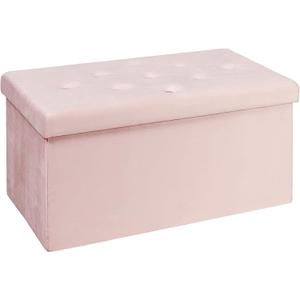 BRIAN & DANY Folding Storage Ottoman Bench, Ottoman with Storage, Foot Rest, Benches Seat for Bedroom, Living Room, Entryway, Long Shoes Bench, 15.7" x 31.5" x 15.7" Pink (15.7"D x 31.5"W x 15.7"H)