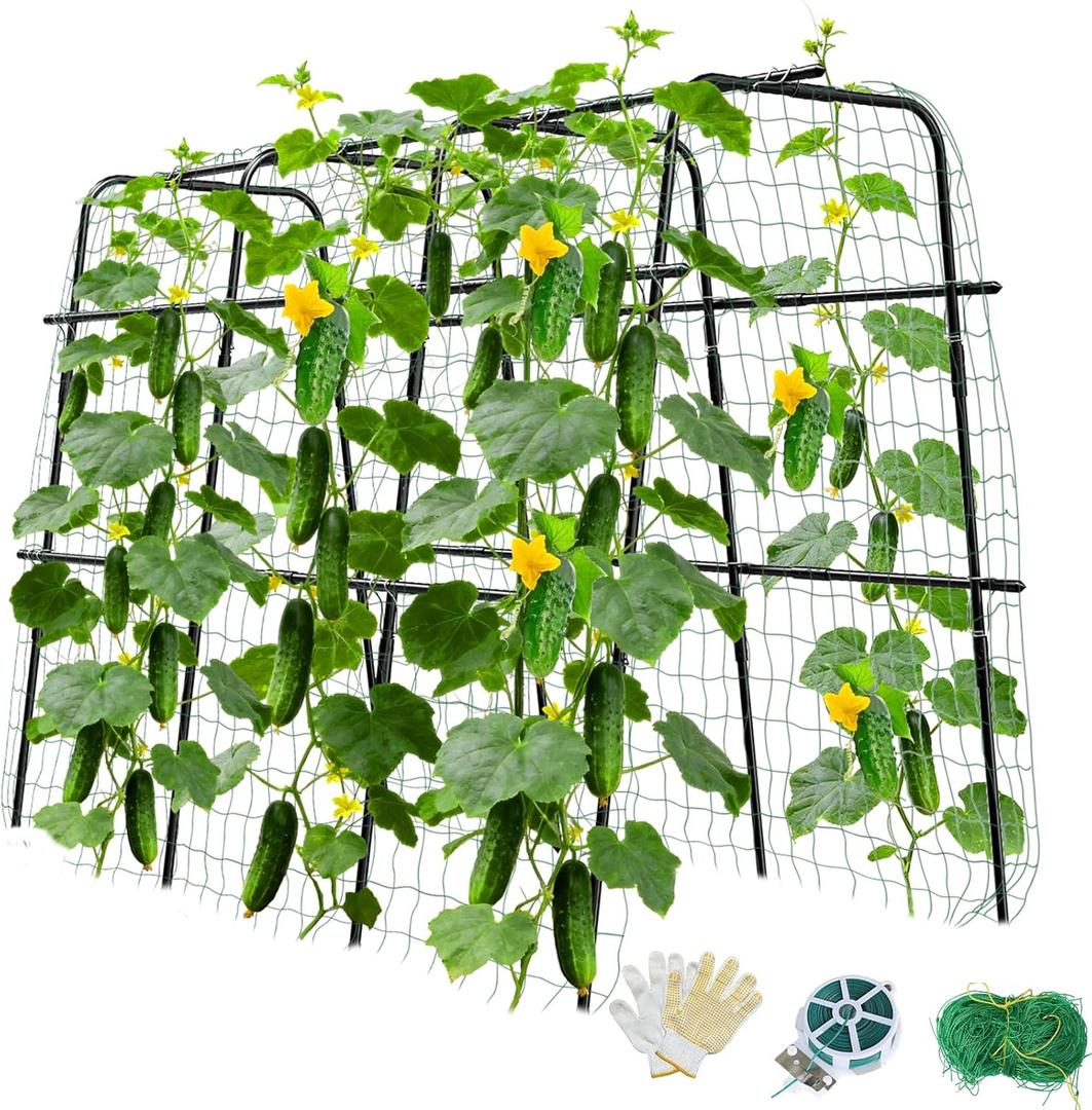 Cucumber Trellis for Raised Bed and Garden, 47" H x 63" W U-Shaped Metal Garden Trellis for Climbing Plants with Nylon Netting, Vegetable Support Frame