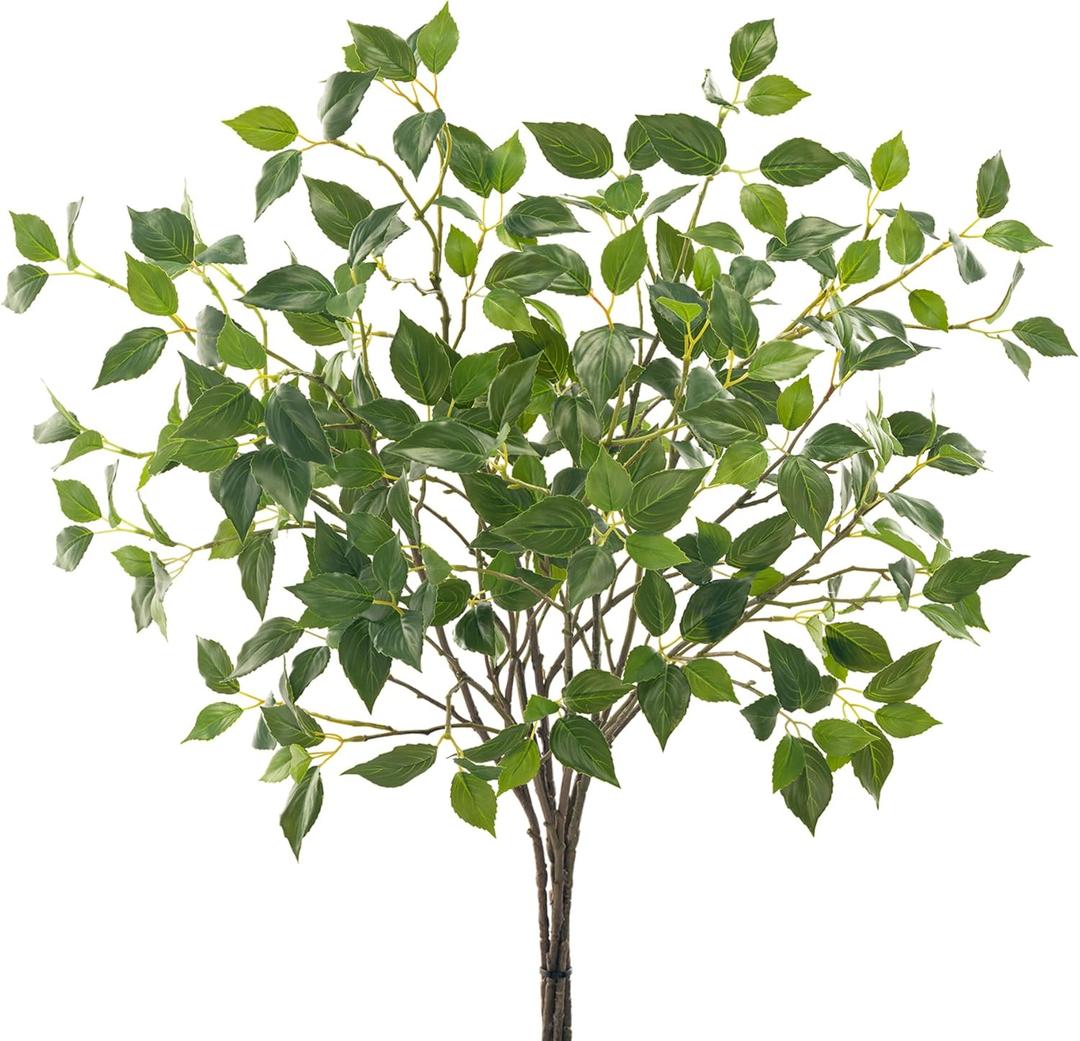 Uqueeten Artificial Plants Greenery Eucalyptus Stems Branches Plant for Home DecorFaux Rustic Ficus Leaf Floral for Indoor Table Bathroom Bedroom Kitchen Decoration,Real Plastic Eucalytus Wedding Dcor6PCS)