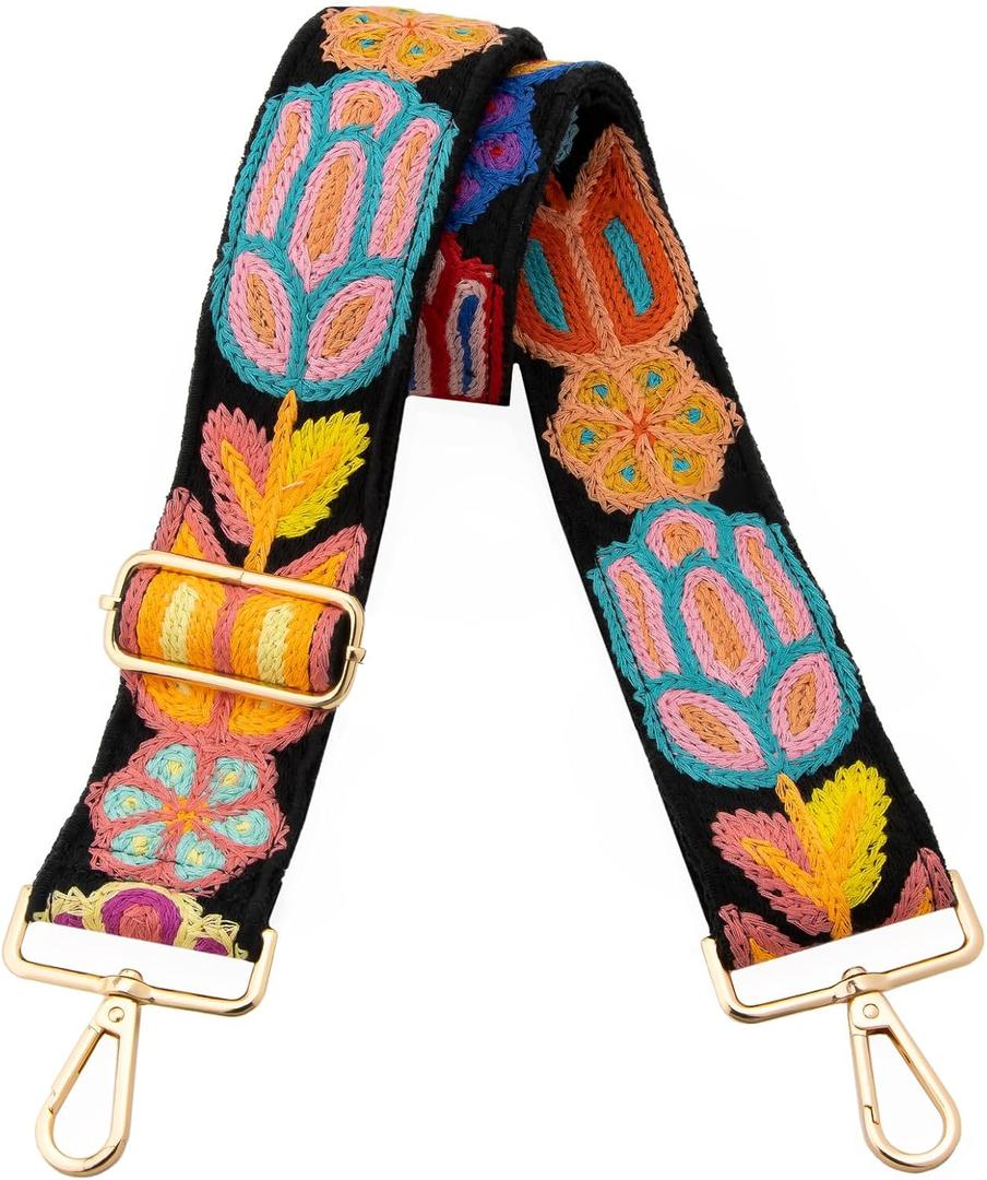 Purse Straps Replacement Crossbody Wide Bag Strap for Purses Adjustable Shoulder Straps for Women Bags (Cactus Flowers Black)