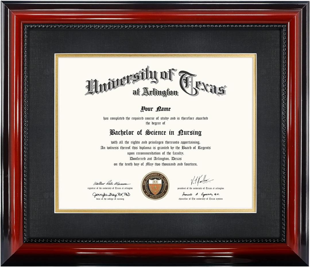 11x14 Diploma Degree Frame with Mat or Display 15x18 Certificates without Mat,Solid Wood,Cherry Finish with Intricate Black Rope Detail,UV Protection Acrylic (15x18 for 11x14 with Mat)