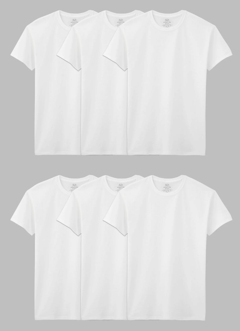 Men's Classic Fit Crew T-Shirt, Extended Sizes White 6 Pack, Size L