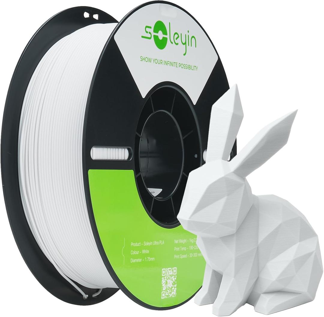 3D Printer Filament 1.75mm Ultra PLA Filament 300mm/s High Speed Accuracy +/- 0.02mm, Enhanced Toughness No Warp, 1kg Spool (2.2lbs), Fit Most FDM 3D Printer, PLA White