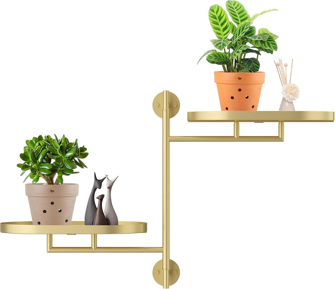 Rotating Window Shelves for Multiple Plants Indoor,2-tier Metal Corner golden Plant Stand Holder Floating Hanger Shelf for WallWindows Sill Gifts for Planter Lover to Enhance Home Decor