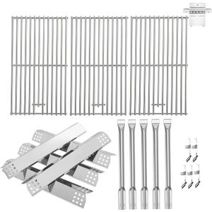 Replacement Kit for Kitchen Aid 720-0893 720-0893A 720-0893D 720-0893G, 7MM Stainless Steel Cooking Grates, Burners and Heat Plates for Kitchenaid Grill Replacement Parts 5-Burner Gas Grill