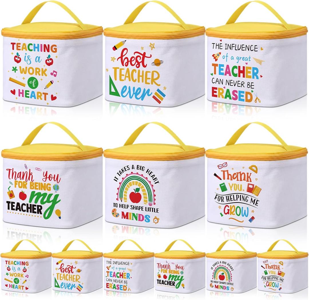 12 Pcs Teacher Appreciation Gifts Bulk Back to School Teacher Lunch Bags Thank You Gifts Insulated Cooler Lunch Boxes Totes Bulk Reusable for Women First Day of School Party Gift Men Women