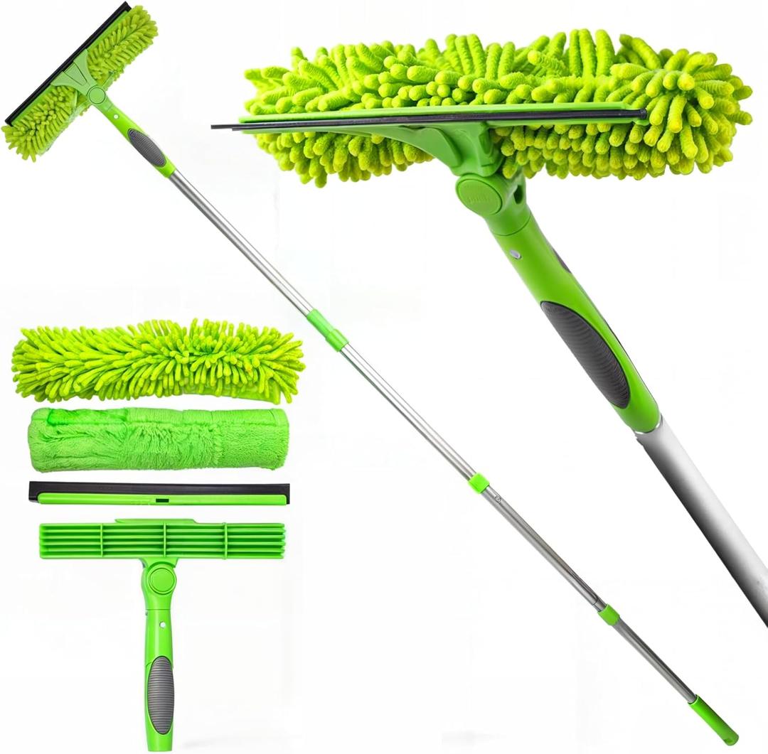 DSV Standard Professional Window Squeegee for Window Cleaning, 2 in 1 Rotatable Window Cleaning Squeegee Kit with Extension Pole, 62 Window Cleaning Tool for Indoor/Outdoor High Windows, Home, Car