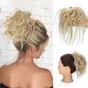 Lativ Messy Bun Hair Piece Scrunchie Extension Tousled Updo Wavy Curly Hairpieces Synthetic Chignon for Women Girls(Ash Blonde Mix Bleach Blonde)