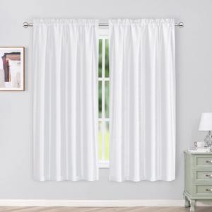 Chyhomenyc Uptown Faux Silk White Curtains 63 Inch Length 2 Panels for Bedroom, Light Filtering Shiny White Soft Fabric Rod Pocket Window Drapes for Living Room, Each 40x63 Inches