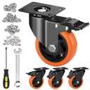 4 Inch Orange Heavy Duty Locking Caster Wheels Set of 4 2400LBS Total Capacity, PU Industrial Casters with Dual Brake for Workbench, Cart & Equipment Heavy Duty Industrial Use Only
