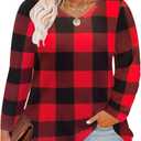 CARCOS Womens Plus Size Tops Long Sleeve Shirts V Neck Tunic Floral Blouses (3X-Large, Checkered)