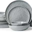 Famiware Porcelain kitchen plates and bowls set, Modern dishes set for 4, Handmade Wave Edge Dinnerware Sets, Microwave and Dishwasher Safe Tableware, Sleek Grey (16pc)