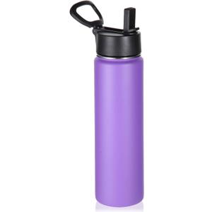 Volhoply 24 Ounce Insulated Water Bottle With Straw Lid,Stainless Steel Wide Mouth Sport Bottles With Handle,Double Wall Vacuum Cups keep Cold,Reusable Travel Thermal Cups For Holder,Gym(Purple,1)