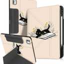 for iPad Pro 13 inch M4 2024 Case - for iPad Pro 13 Folio Protector Cover with Pencil Holder Cute Cool Cartoon Graphics Design for Boys Girls, Book Cat