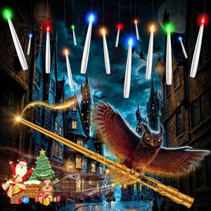 TLPUHU Floating Candles 18 Pcs with Magic Wand Remote, Christmas Decorations Multicolor Hanging Candles with String Battery Operated Flameless Taper Candle for Christmas Party Home Room Decor