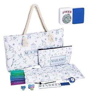 TIASUSAN American Mahjong Tile Set, 166 Blue Tiles, Bag and Mahjong Accessories, 4 All-in-One Rack/Pushers, Mahjong Set Complete.