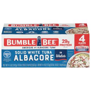 2 x Bumble Bee Solid White Albacore Tuna in Water, 5 oz Can (Pack of 4) - Wild Caught Tuna - 29g Protein per Serving, High in Omega-3s - Non-GMO Project Verified, Gluten Free, Kosher (EXP 11/12/28)