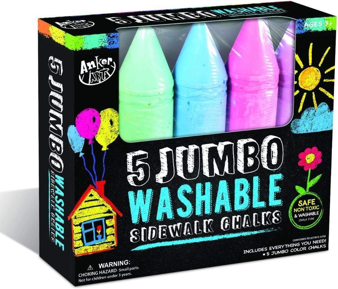5 Jumbo Washable Sidewalk Chalk Sticks - CASE of 12