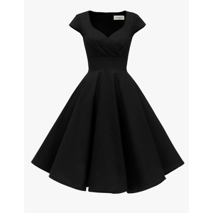 Hanpceirs Women's Cap Sleeve 1950s Retro Vintage Cocktail Swing Dresses with Pocket, S, Black