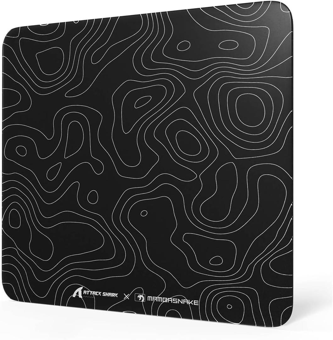 Attack Shark CM05 Contour Glass Gaming Mousepad,Nano-Micro-Etched Texture,Smooth Glass Surface,High Accuracy,Fast-Moving,Anti-Scratch,PU Leather Super Non-Slip Base,Large Size(450×400mm),Black contour, 17.7L x 15.7W inches