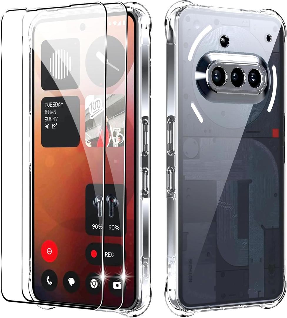for Nothing Phone 3a Case with [2 Pack] Tempered Glass Screen Protector, Clear TPU,Reinforced Corner Shockproof, Anti-Scratch