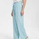 Tronjori Women Linen Summer Boho Loose Lounge Palazzo Pants with Drawstring (Blue, S)