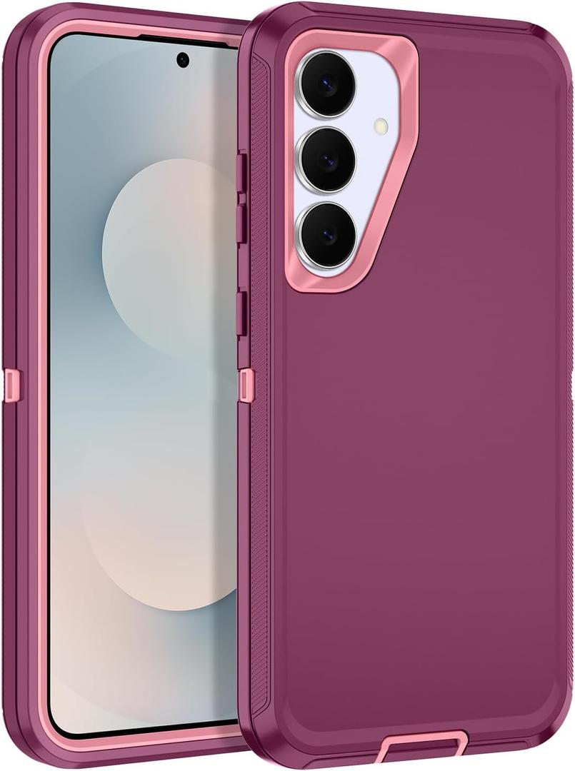 for Samsung Galaxy S25 FE Case Heavy Duty Protective Shockproof Dropproof 3-Layer Full Body Protection [Without Screen Protector] Tough Rugged Case for Galaxy S25 FE,Purple/Pink
