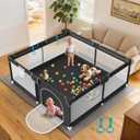 Baby Playpen 64x64 Inch for Babies and Toddlers Indoor & Outdoor | Large Baby Play Yard, Safe & Sturdy, Easy-Assembly, Non-Slip, Easy to Clean, Black, Lightweight, External Zipper Door