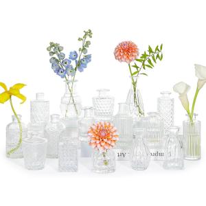 16pcs Glass Bud Vase Set, Small Clear Flower Vases for Centerpieces in Bulk, Cute Mini Vintage Vase for Wedding, Home Decor, Table Decoration