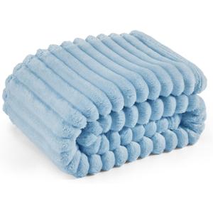 Bedsure Blue Fleece Blanket for Couch - GentleSoft Cozy Soft Blankets for Women, Cute Small Throws for Girls, Spring Decorations for Home, Light Blue, 50x60 Inches