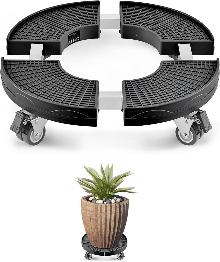 VEVOR Trash Can Dolly with 4 Lockable Wheels, 440lbs Weight Capacity, Round Trash Can Roller Base, 15-22.8 in Adjustable, Heavy Duty Drum Dolly Plant Caddy, Multi-Functional Rolling Dolly Cart, Black